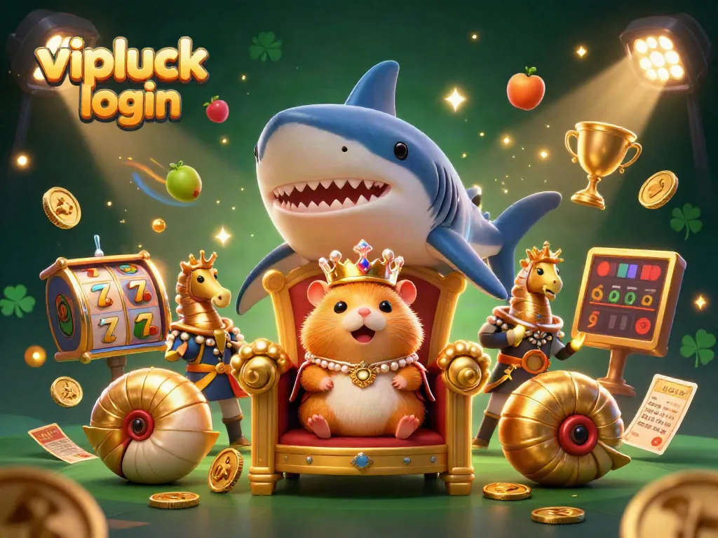 Experience seamless gaming with vipluck login amidst a vibrant casino scene featuring charming characters and dynamic action.