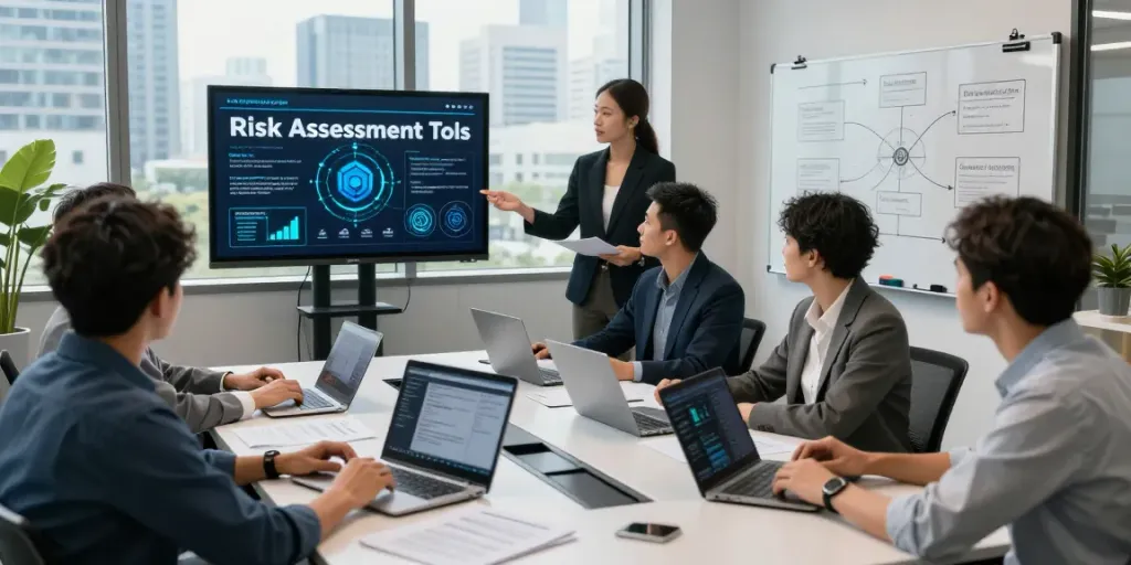 IT-Sicherheitsdienstleister bei der Präsentation von Sicherheitslösungen in einem modernen Büro.