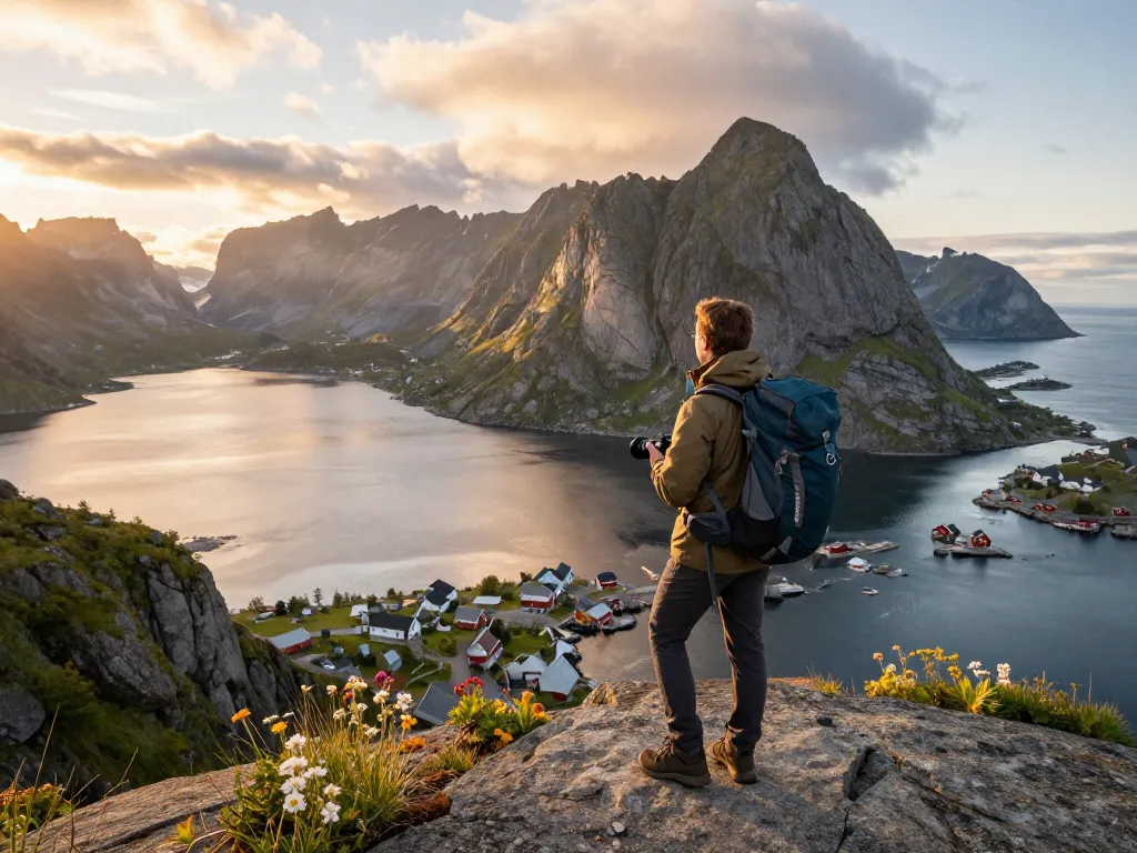 Entdecken Sie atemberaubende Landschaften während Ihres Urlaubs in Skandinavien mit dramatischen Ausblicken auf die Lofoteninseln.
