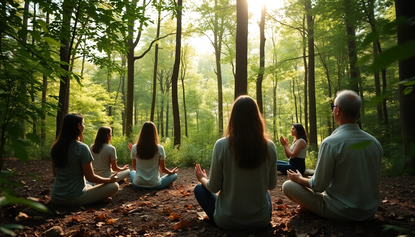 Engelarbeit lernen bei entspannender Praxis in der Natur mit meditierenden Teilnehmern.