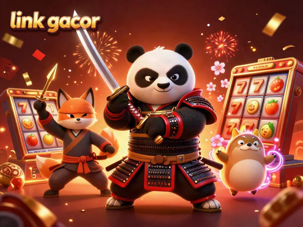Engage with exciting slots and jackpots at link gacor illustrated with dynamic gaming characters.
