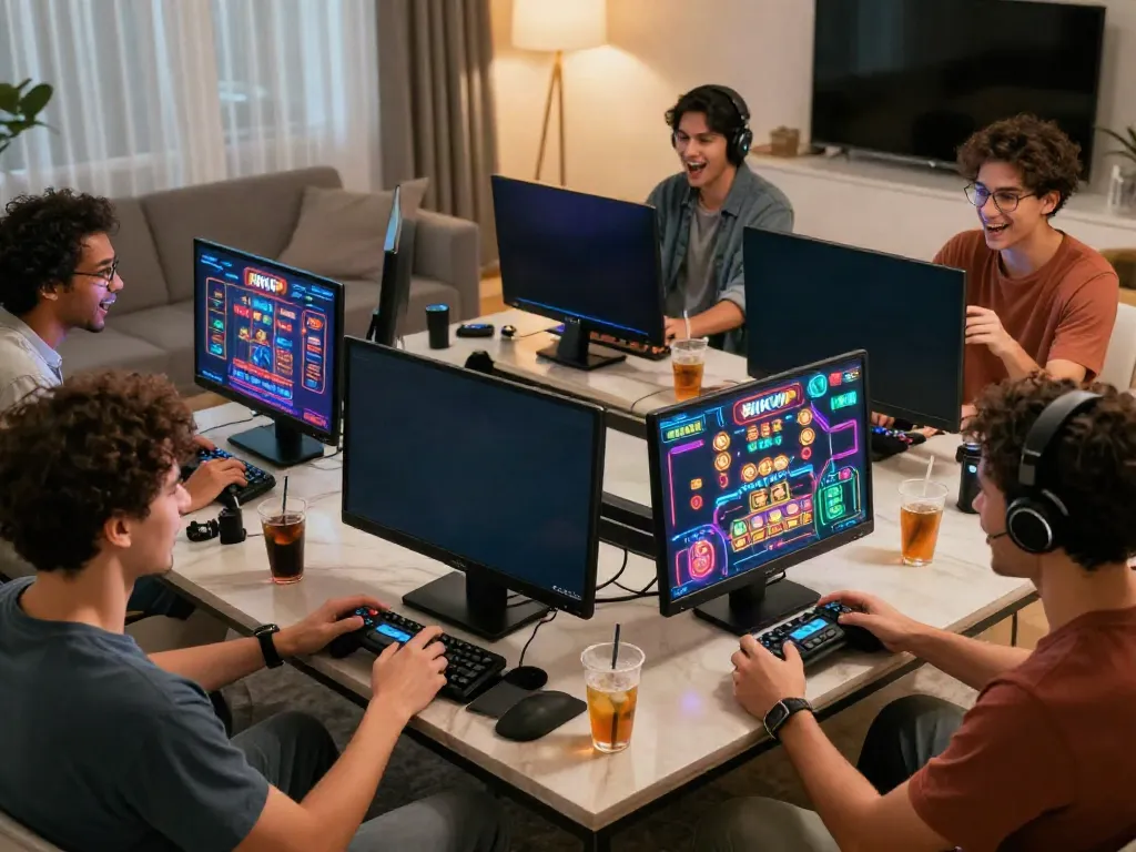 Friends enjoying a lively game night on RIKVIP online casino.