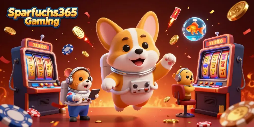 Sparfuchs365 Gaming begeistert mit Spielautomaten, die in einer lebhaften Weltraum-Casino-Umgebung vermischt sind.
