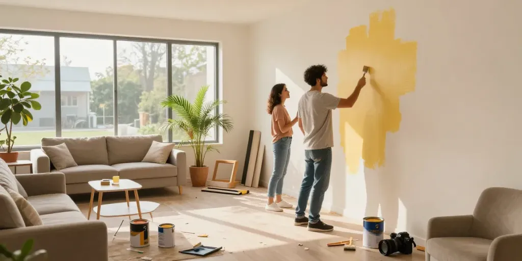 Hausbesitzer renovieren den Wohnraum, inspiriert von Tipps von https://www.eigenheim-blog.com/.