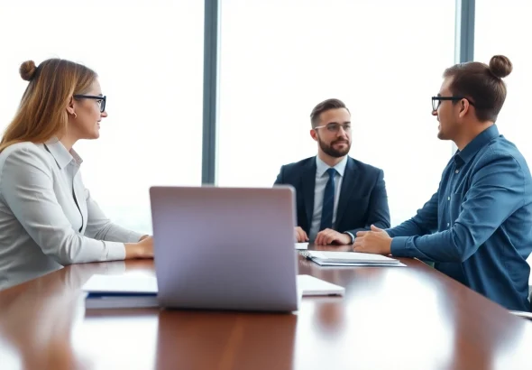 Headhunter IT konsultiert in einem modernen Büro mit einem Kandidaten über Karrieremöglichkeiten.