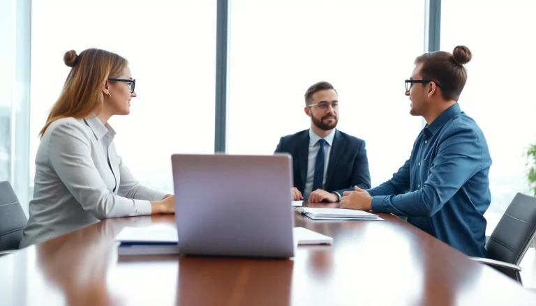 Headhunter IT konsultiert in einem modernen Büro mit einem Kandidaten über Karrieremöglichkeiten.