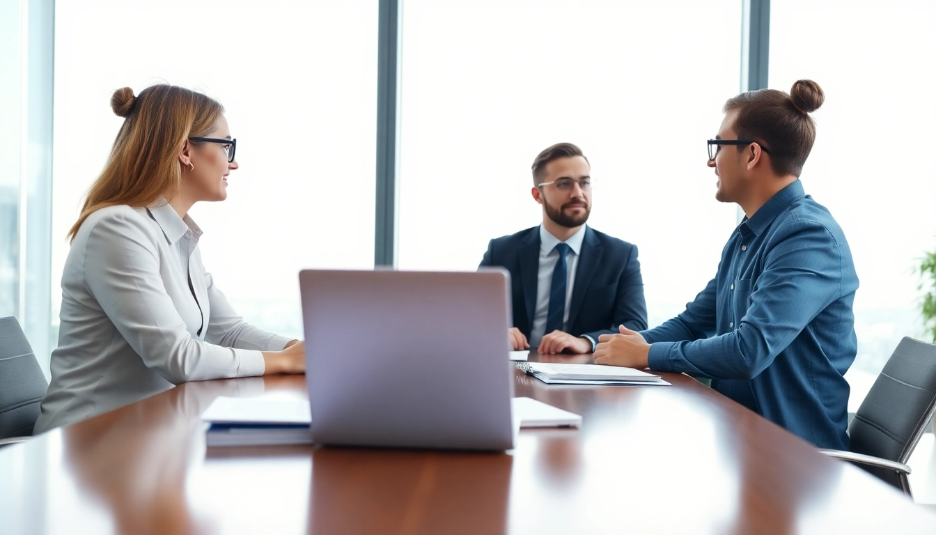 Headhunter IT konsultiert in einem modernen Büro mit einem Kandidaten über Karrieremöglichkeiten.