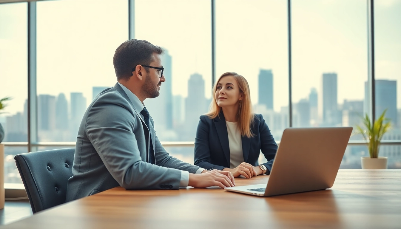 Headhunter Schweiz wohnt im modernen Büro und führt ein Gespräch mit einem Kandidaten.