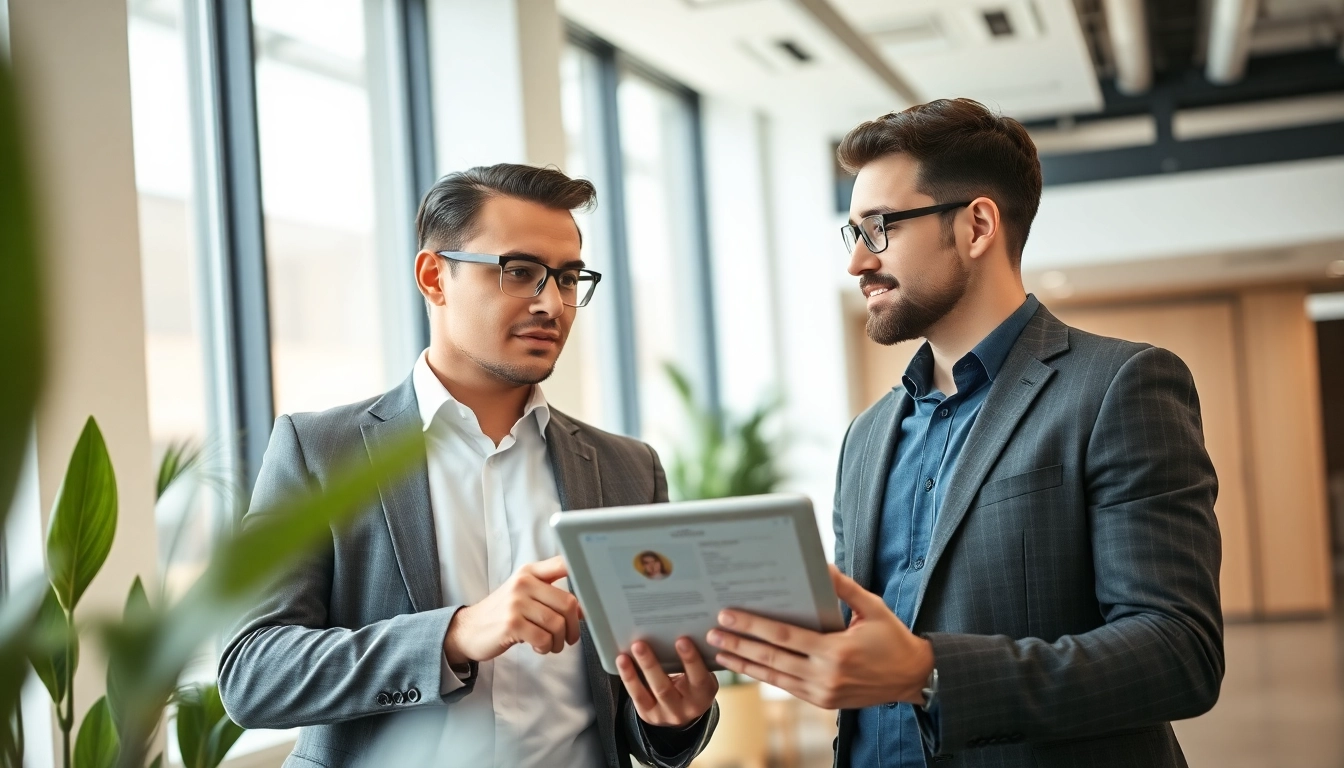 Headhunter Schweiz berät Klienten in modernem Büro mit Tablets.